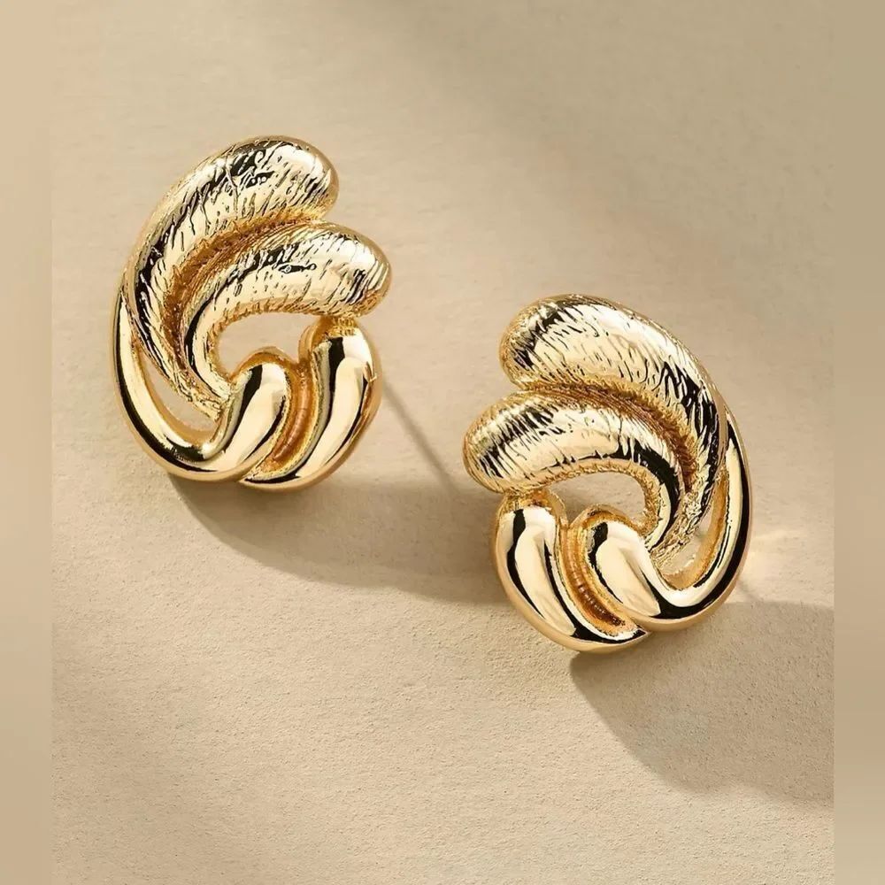 Anthropologie 14K Gold Plated Swirled Post Earrings